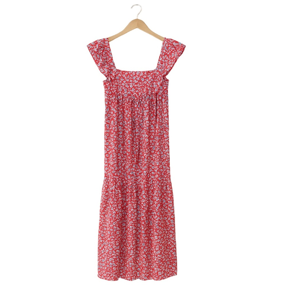 Sunday Up Red Floral Ruffle Sleeve Maxi Dress - Large